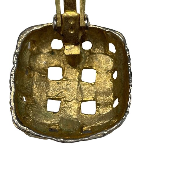 Vintage Basketweave Clip On Earrings Lattice Woven Square u - Picture 4 of 6